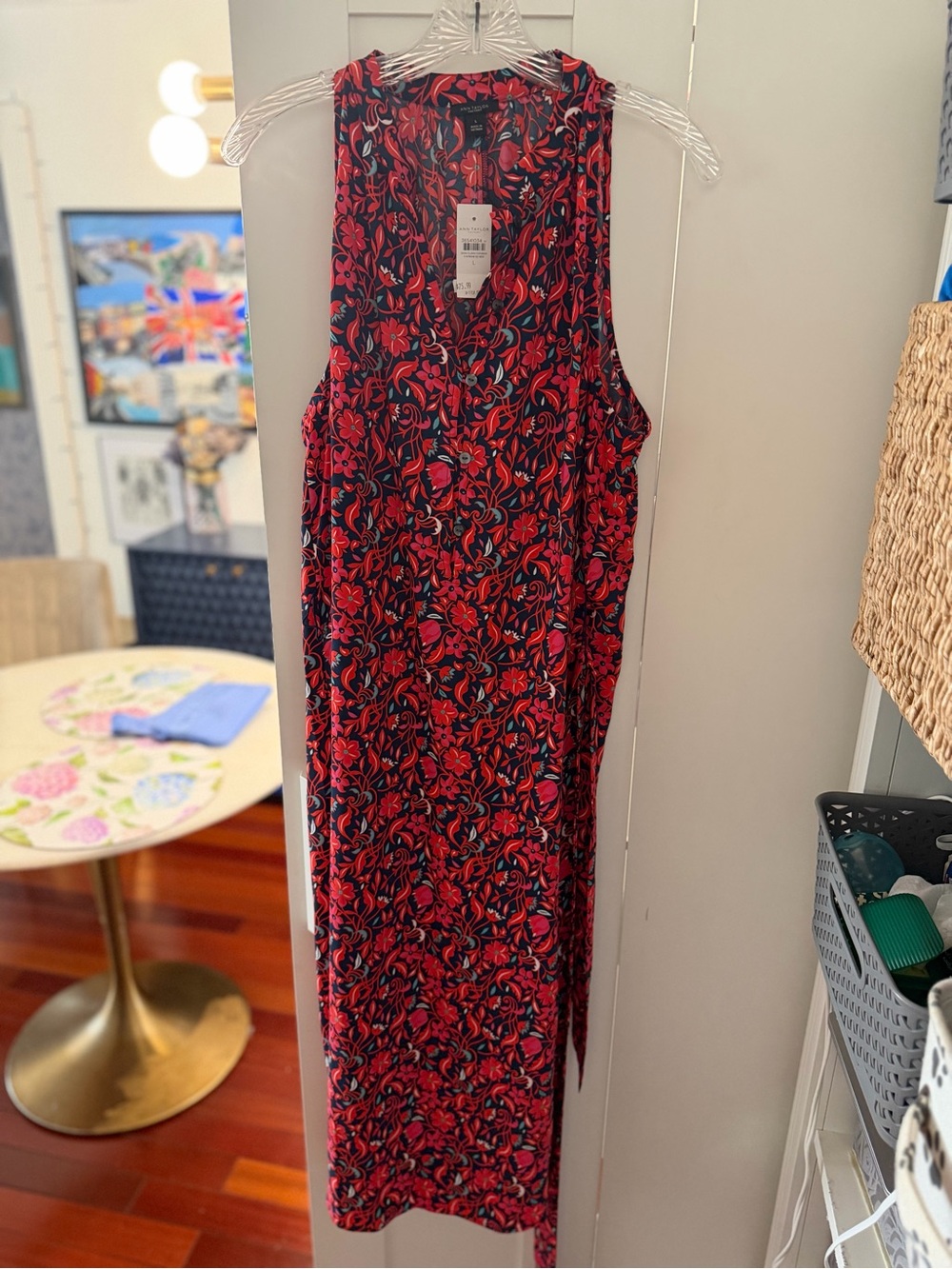Ann Taylor Red and Blue Floral Sleeveless Maxi Dress